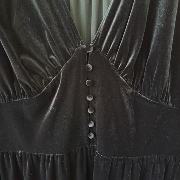 LAUREN Ralph Lauren Black Velvet V-Neck Puff Sleeve A-Line Midi Dress Size 2X - Picture 6 of 14
